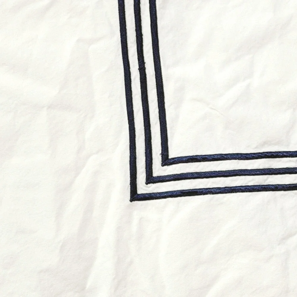 Pottery Barn Grand Organic Percale King Duvet Set Sham‎ Pillowcases White Navy